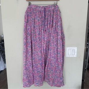 First Avenue Cotton Floral Pink and Purple elastic adjustable waist Skirt. Sz XL